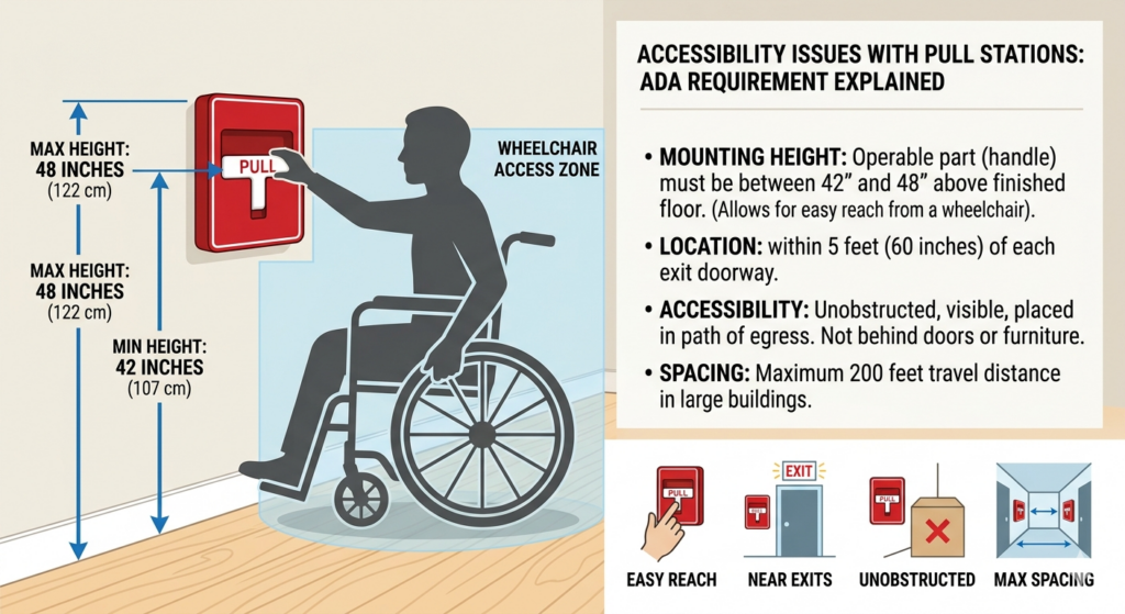 Guide to Avoiding Common Code Violations in Fire Alarm Installations 3 Accessibility Issues with Pull Station Infographics